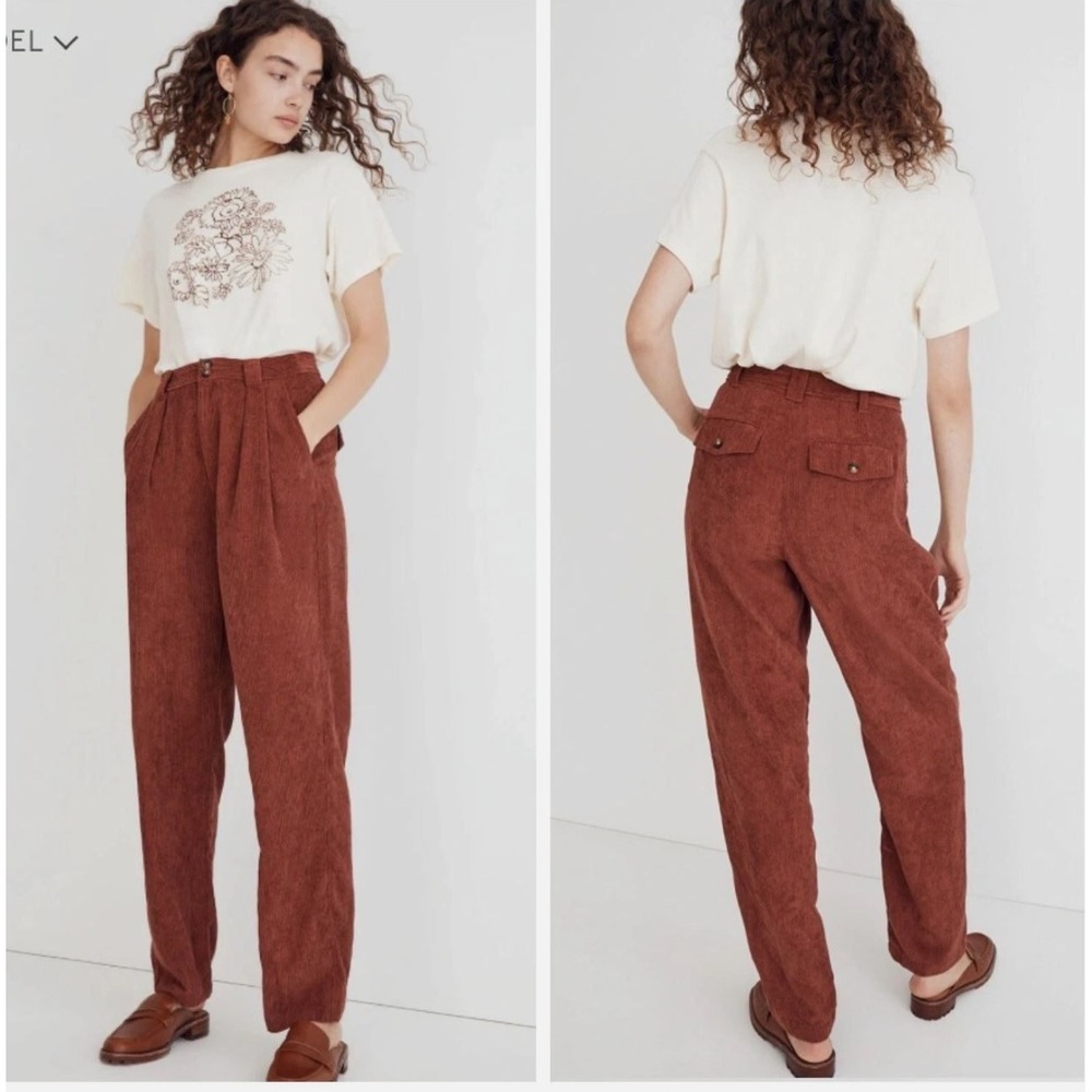 MADEWELL Corduroy Pleated Tapered Pants Trousers Dusty Redwood Sz 00